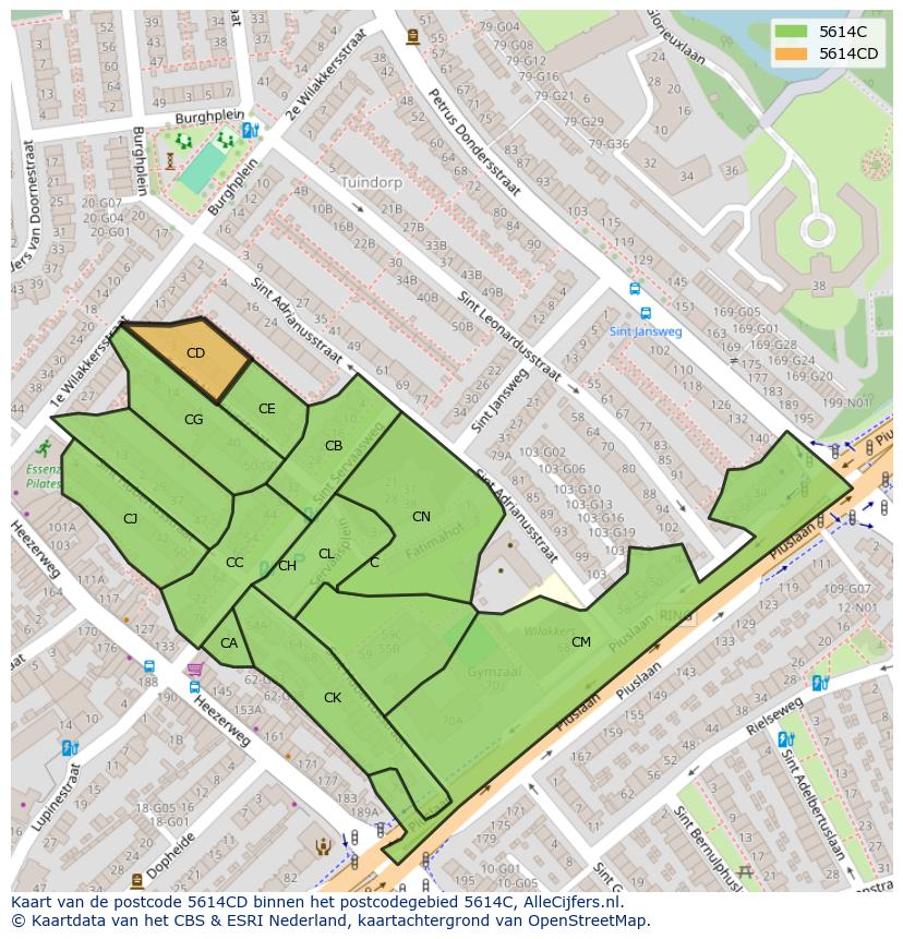 Afbeelding van het postcodegebied 5614 CD op de kaart.