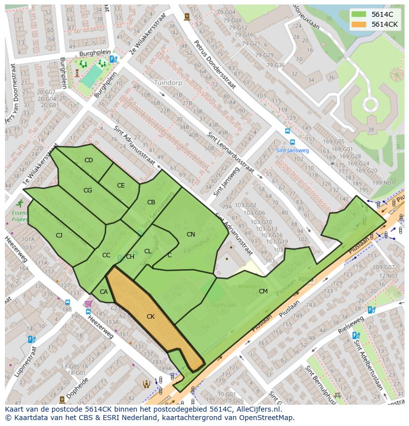 Afbeelding van het postcodegebied 5614 CK op de kaart.