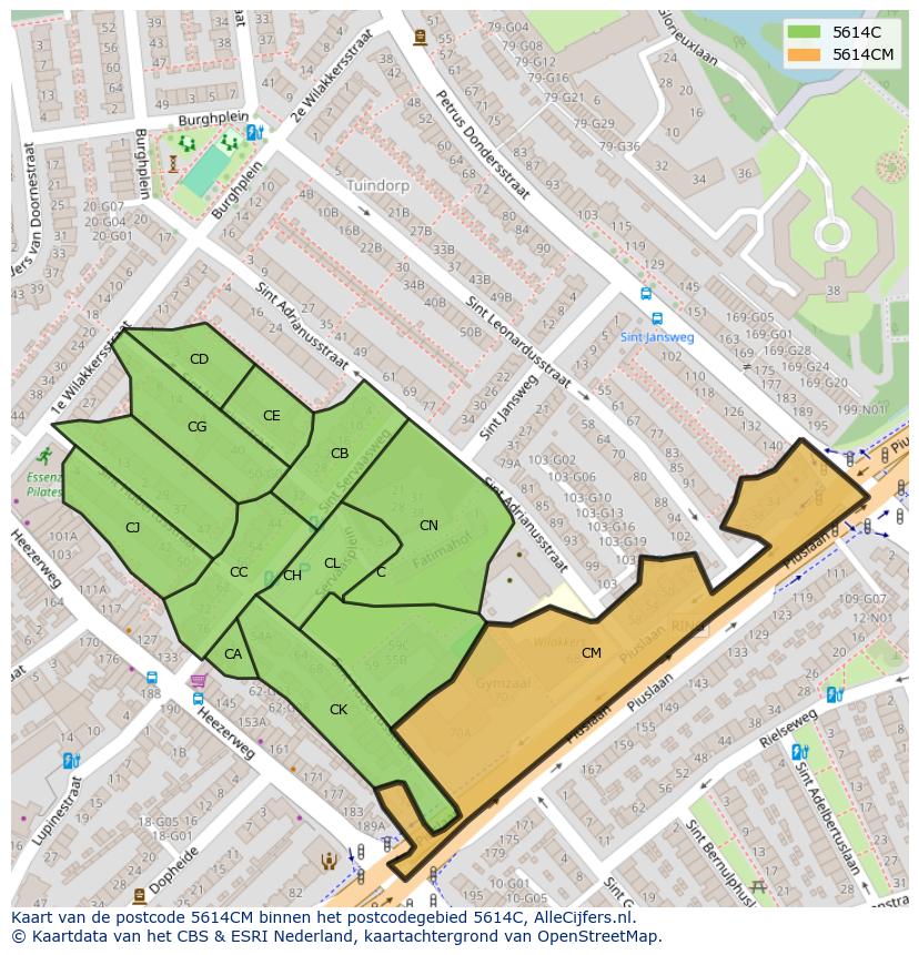 Afbeelding van het postcodegebied 5614 CM op de kaart.