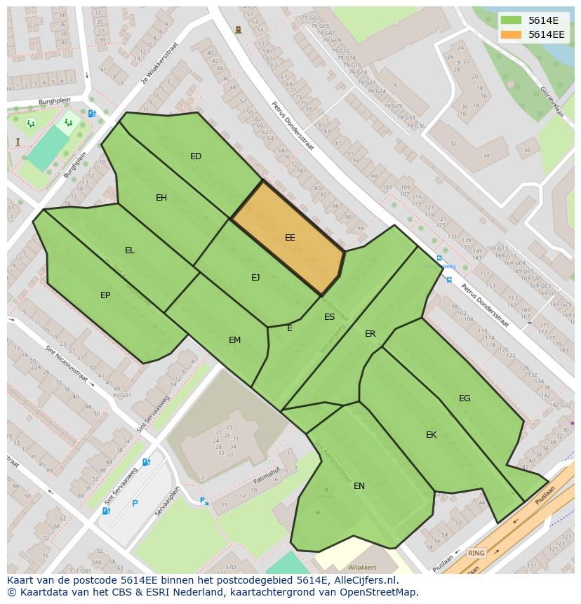 Afbeelding van het postcodegebied 5614 EE op de kaart.