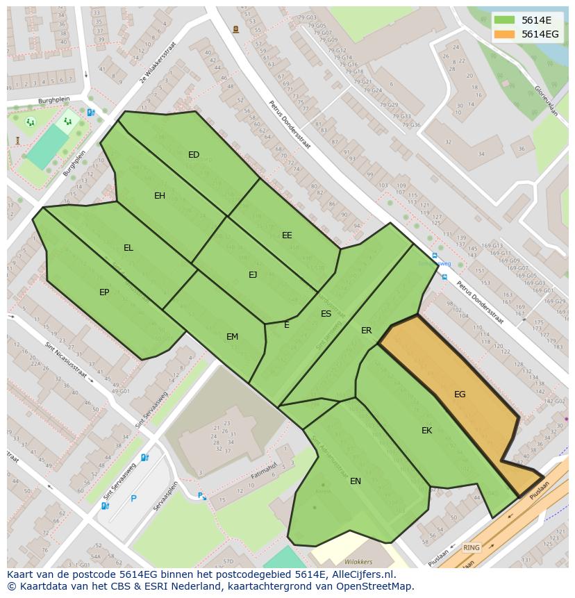 Afbeelding van het postcodegebied 5614 EG op de kaart.