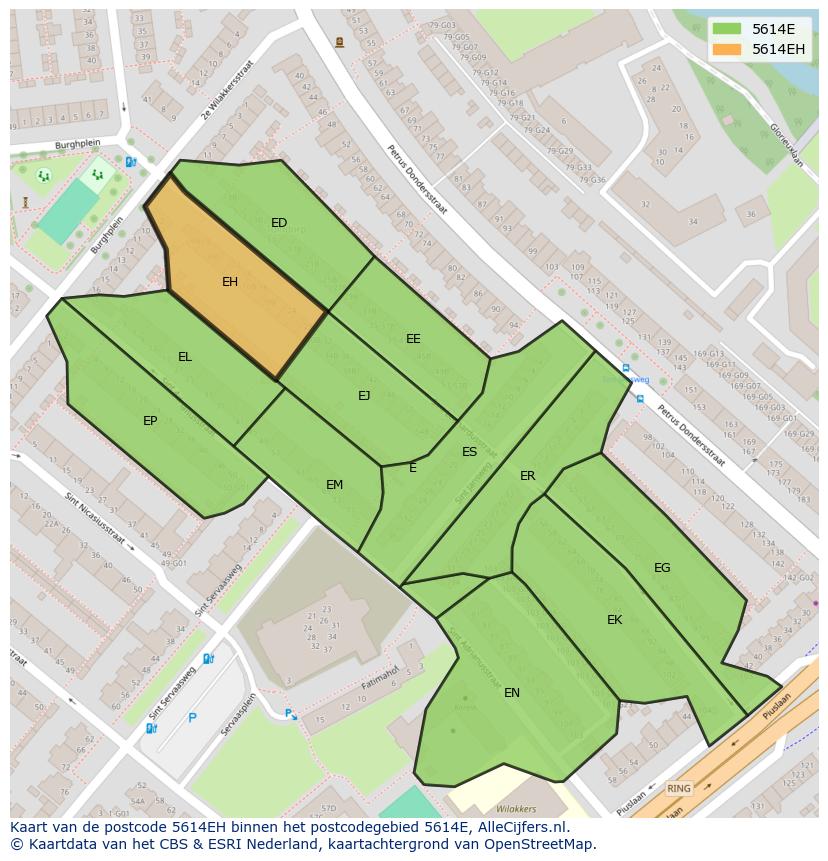 Afbeelding van het postcodegebied 5614 EH op de kaart.