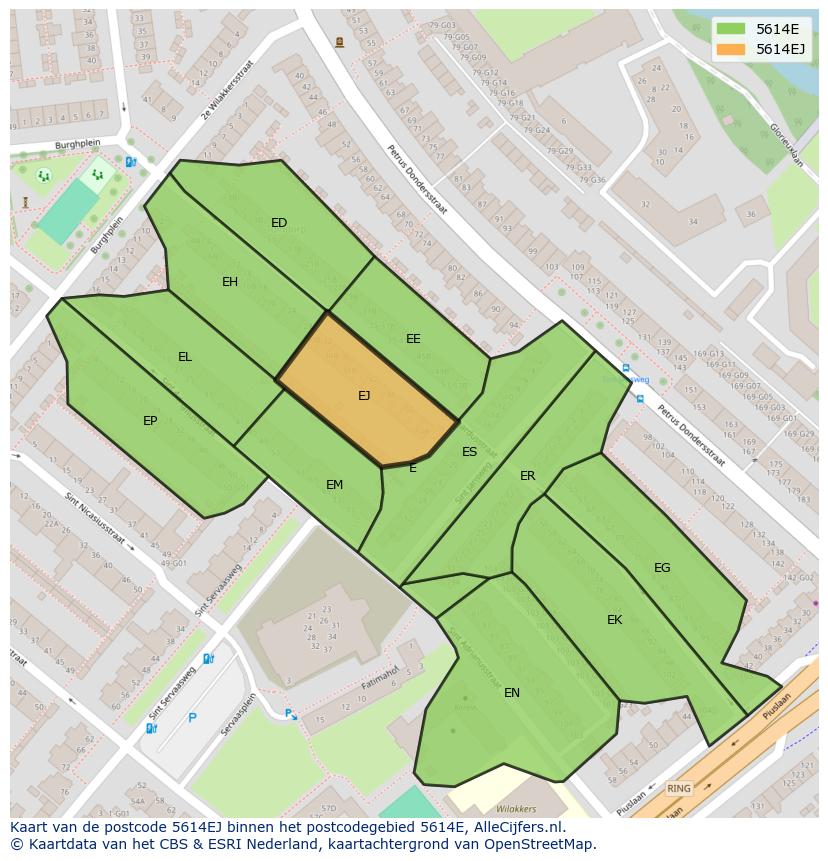 Afbeelding van het postcodegebied 5614 EJ op de kaart.
