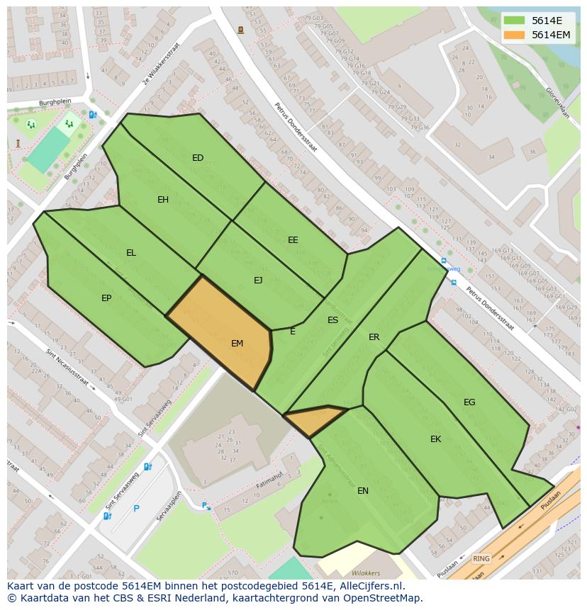 Afbeelding van het postcodegebied 5614 EM op de kaart.