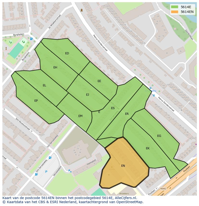 Afbeelding van het postcodegebied 5614 EN op de kaart.