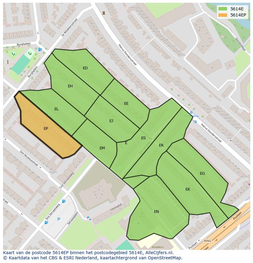 Afbeelding van het postcodegebied 5614 EP op de kaart.