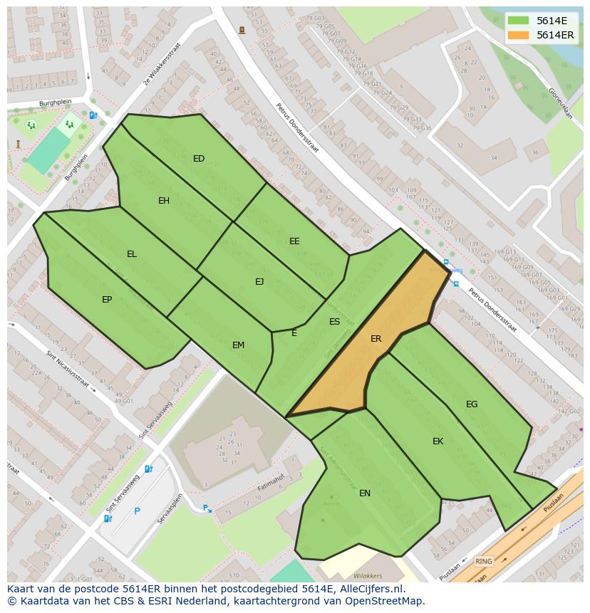 Afbeelding van het postcodegebied 5614 ER op de kaart.
