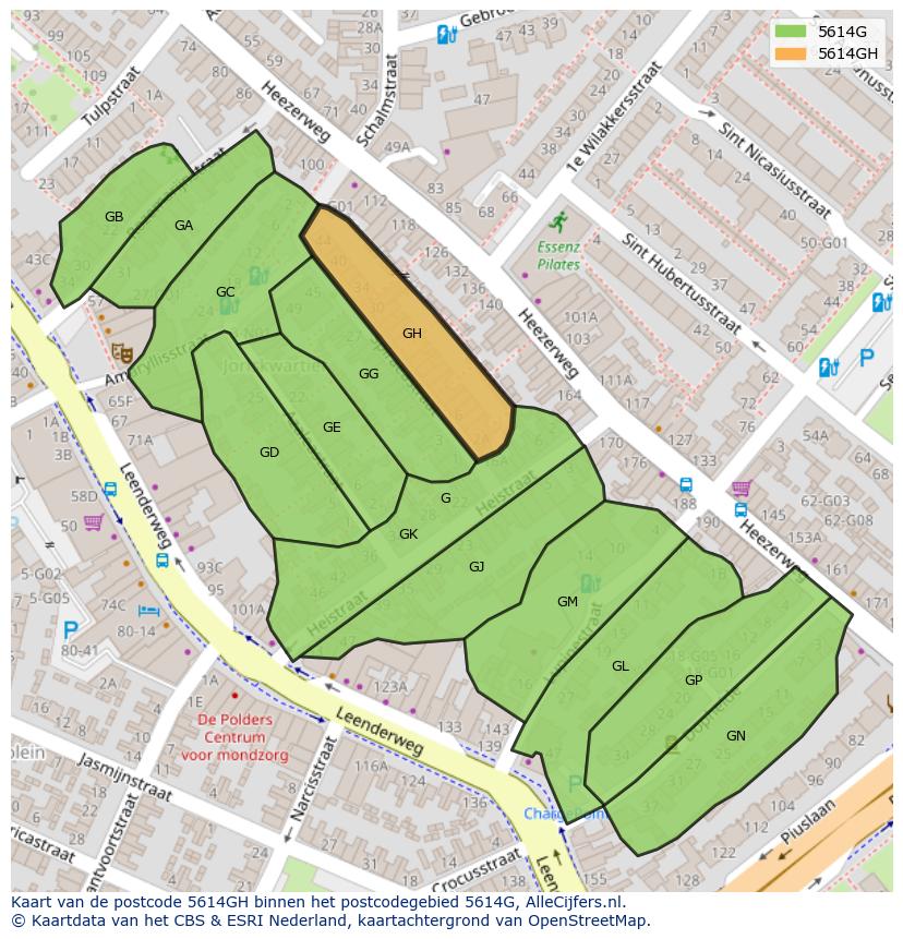 Afbeelding van het postcodegebied 5614 GH op de kaart.