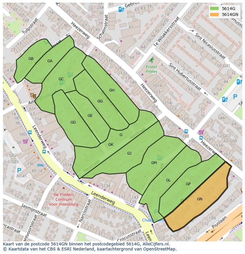 Afbeelding van het postcodegebied 5614 GN op de kaart.