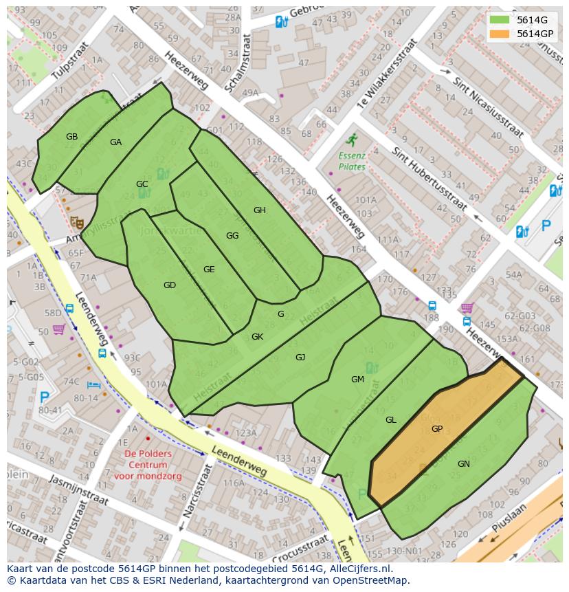 Afbeelding van het postcodegebied 5614 GP op de kaart.