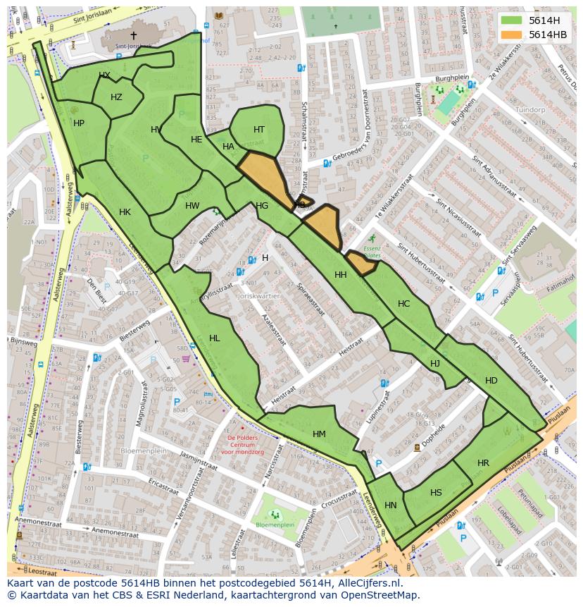 Afbeelding van het postcodegebied 5614 HB op de kaart.