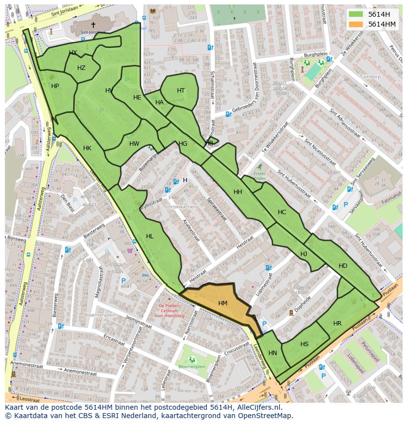 Afbeelding van het postcodegebied 5614 HM op de kaart.