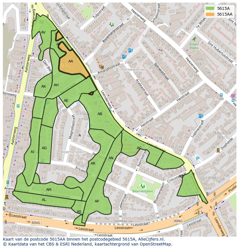 Afbeelding van het postcodegebied 5615 AA op de kaart.