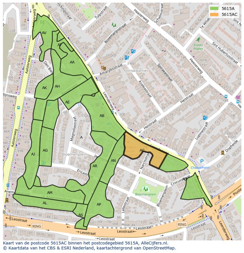 Afbeelding van het postcodegebied 5615 AC op de kaart.
