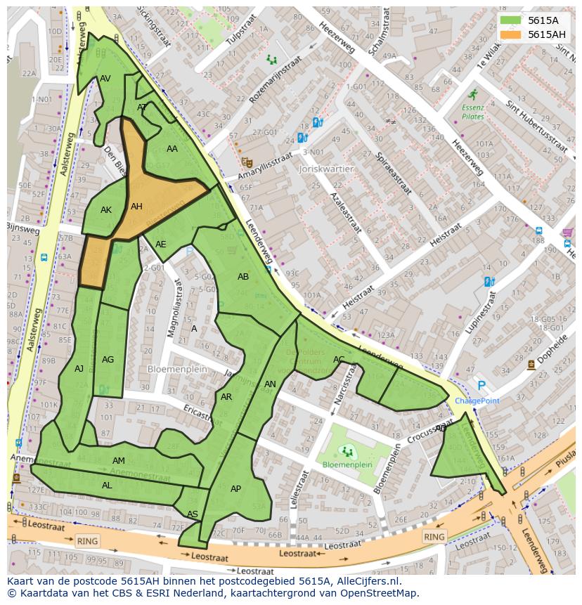 Afbeelding van het postcodegebied 5615 AH op de kaart.