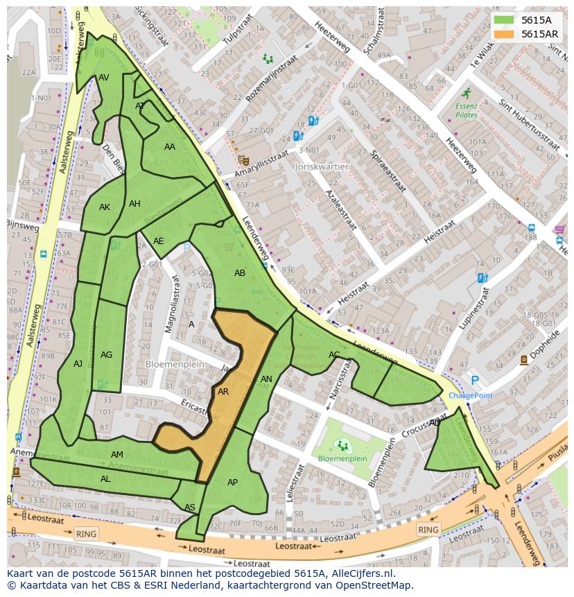 Afbeelding van het postcodegebied 5615 AR op de kaart.