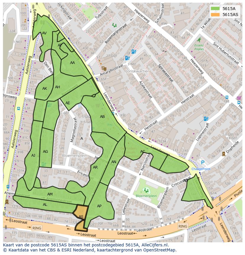 Afbeelding van het postcodegebied 5615 AS op de kaart.