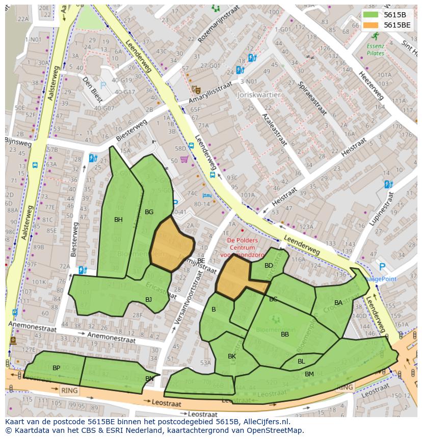 Afbeelding van het postcodegebied 5615 BE op de kaart.