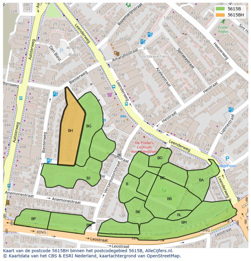 Afbeelding van het postcodegebied 5615 BH op de kaart.