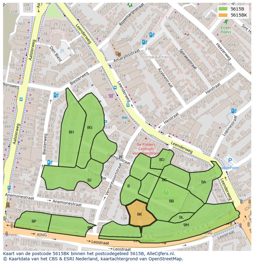 Afbeelding van het postcodegebied 5615 BK op de kaart.