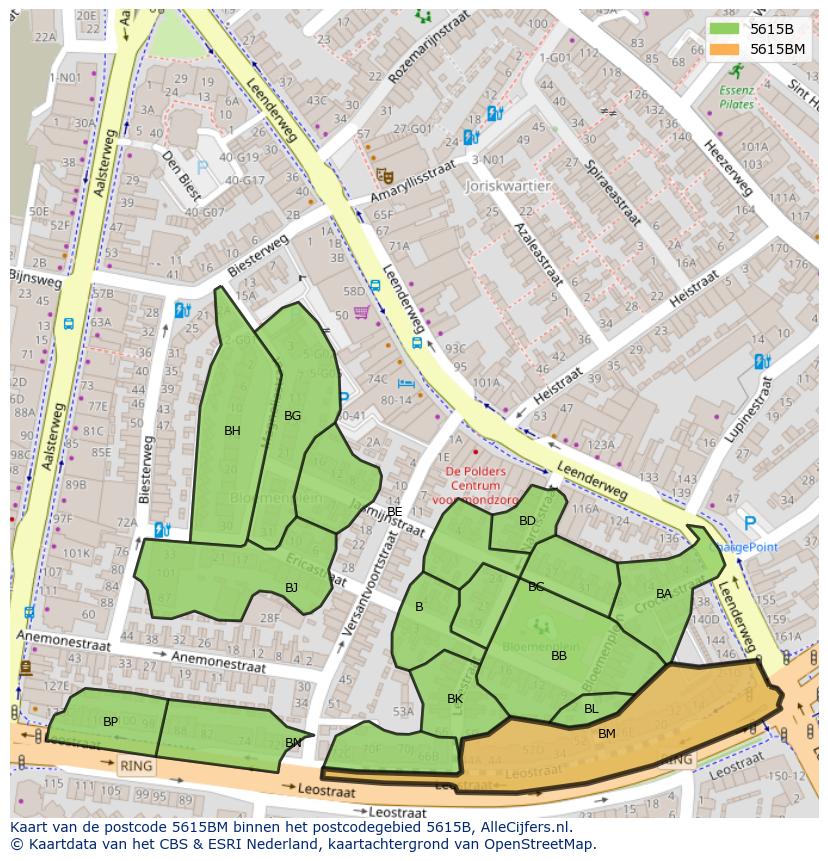 Afbeelding van het postcodegebied 5615 BM op de kaart.