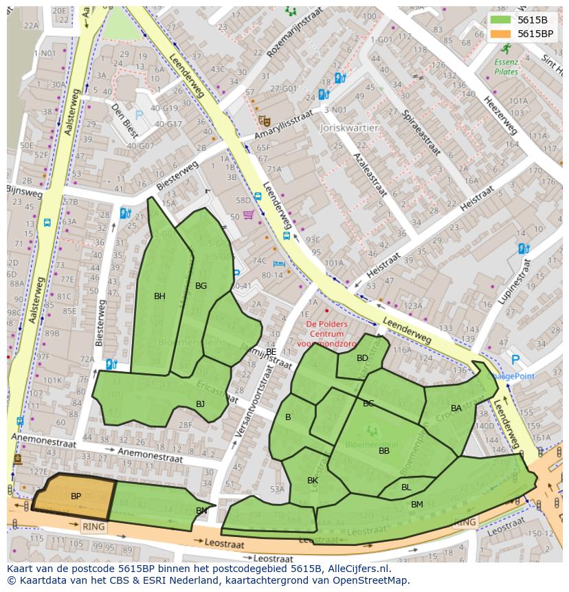 Afbeelding van het postcodegebied 5615 BP op de kaart.