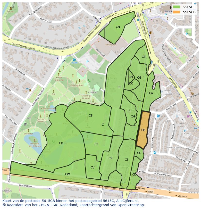 Afbeelding van het postcodegebied 5615 CB op de kaart.