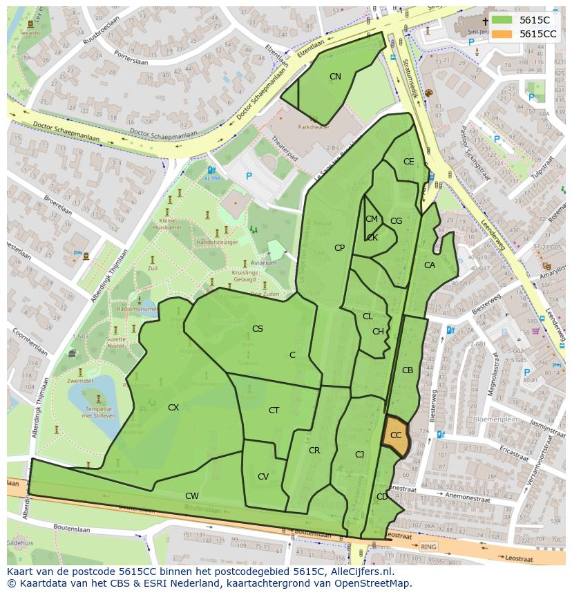 Afbeelding van het postcodegebied 5615 CC op de kaart.