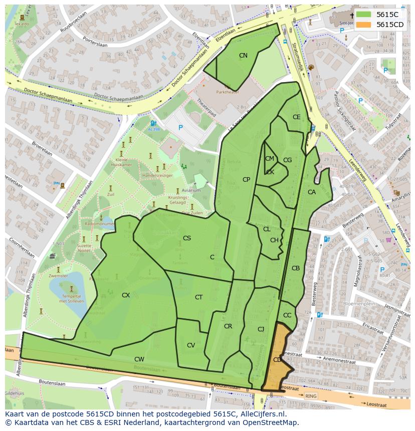 Afbeelding van het postcodegebied 5615 CD op de kaart.
