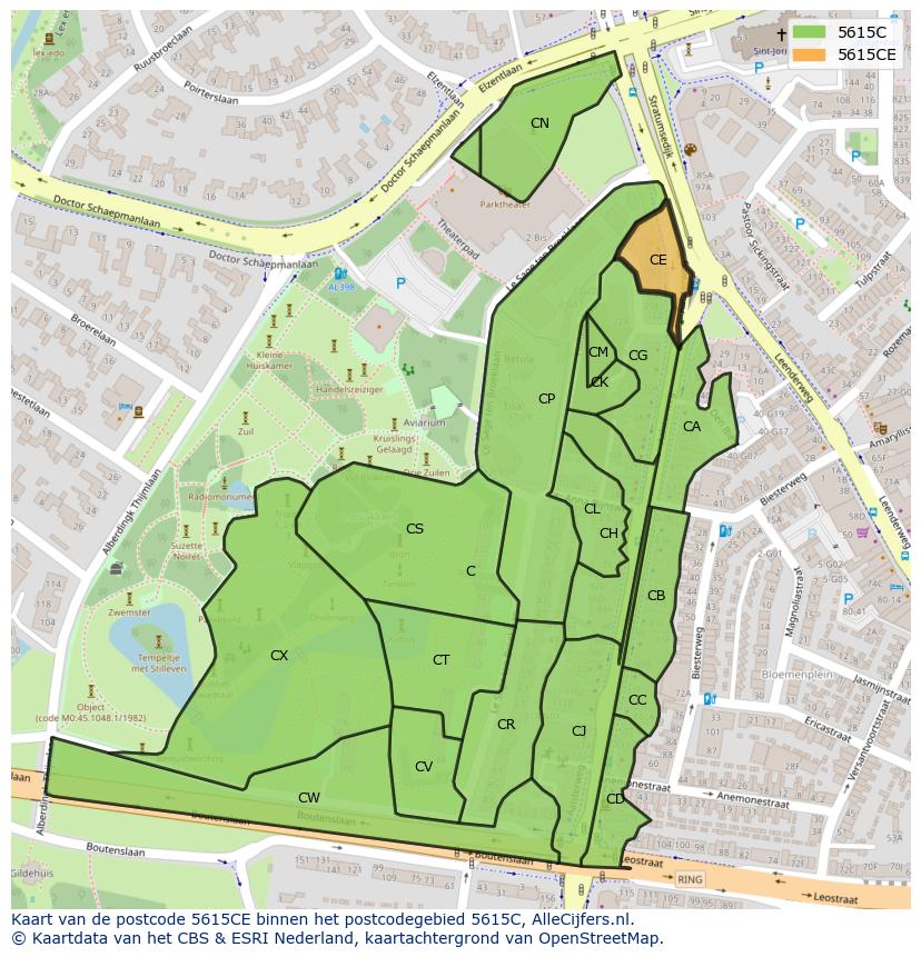 Afbeelding van het postcodegebied 5615 CE op de kaart.