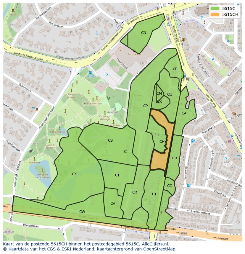 Afbeelding van het postcodegebied 5615 CH op de kaart.