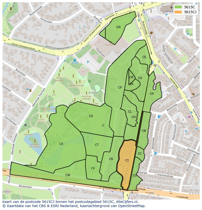 Afbeelding van het postcodegebied 5615 CJ op de kaart.