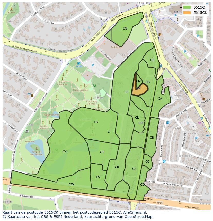 Afbeelding van het postcodegebied 5615 CK op de kaart.