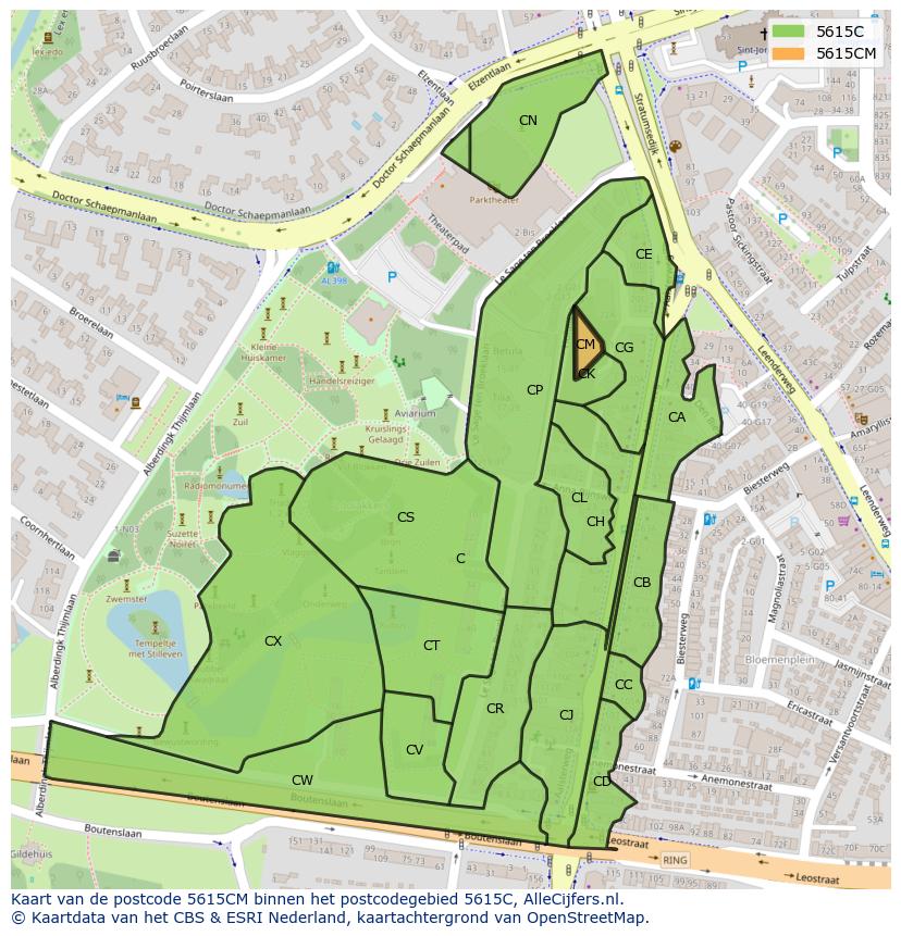Afbeelding van het postcodegebied 5615 CM op de kaart.