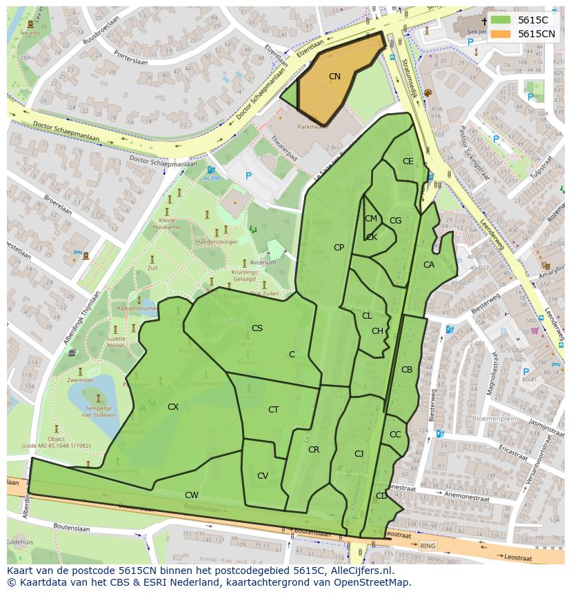 Afbeelding van het postcodegebied 5615 CN op de kaart.