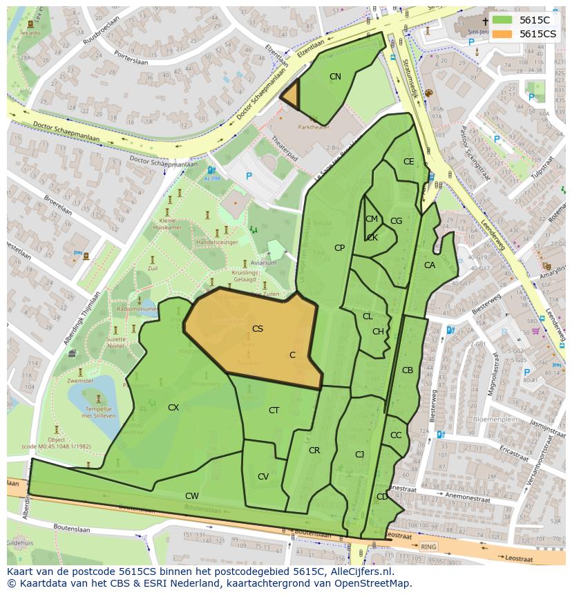 Afbeelding van het postcodegebied 5615 CS op de kaart.