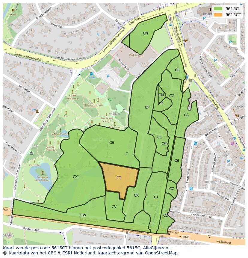 Afbeelding van het postcodegebied 5615 CT op de kaart.