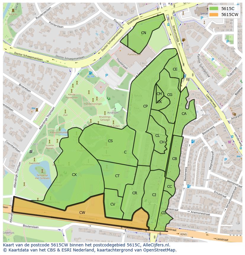 Afbeelding van het postcodegebied 5615 CW op de kaart.