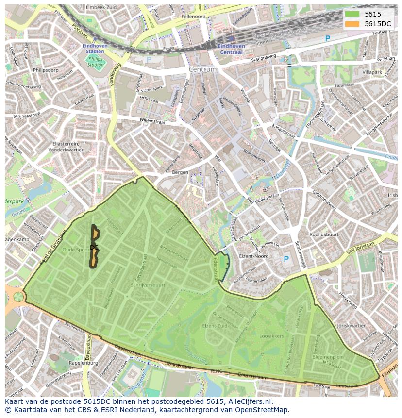 Afbeelding van het postcodegebied 5615 DC op de kaart.