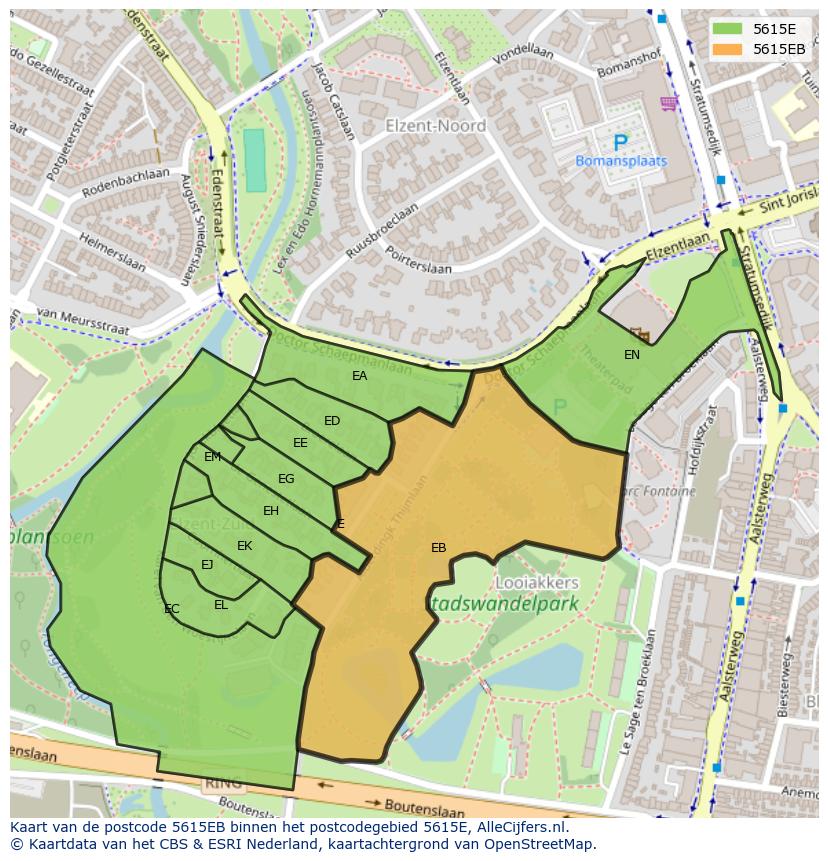 Afbeelding van het postcodegebied 5615 EB op de kaart.