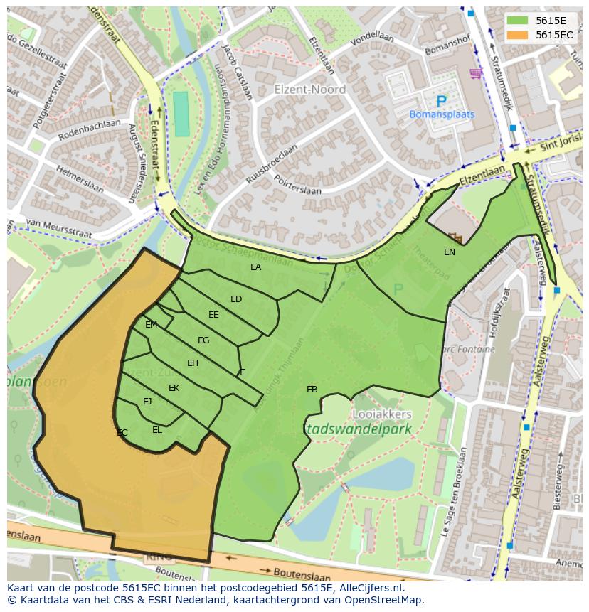 Afbeelding van het postcodegebied 5615 EC op de kaart.