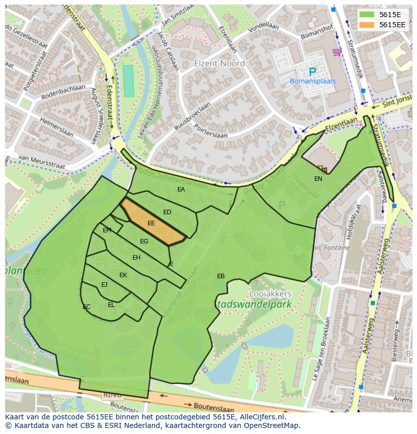 Afbeelding van het postcodegebied 5615 EE op de kaart.