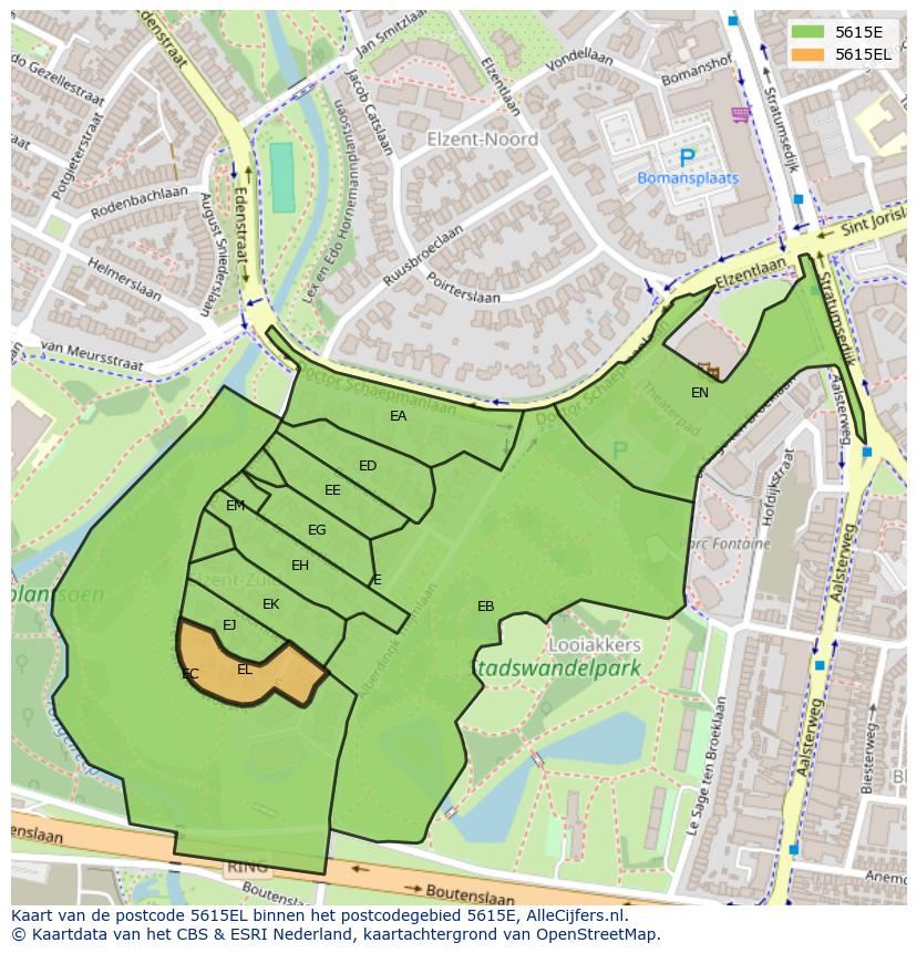 Afbeelding van het postcodegebied 5615 EL op de kaart.