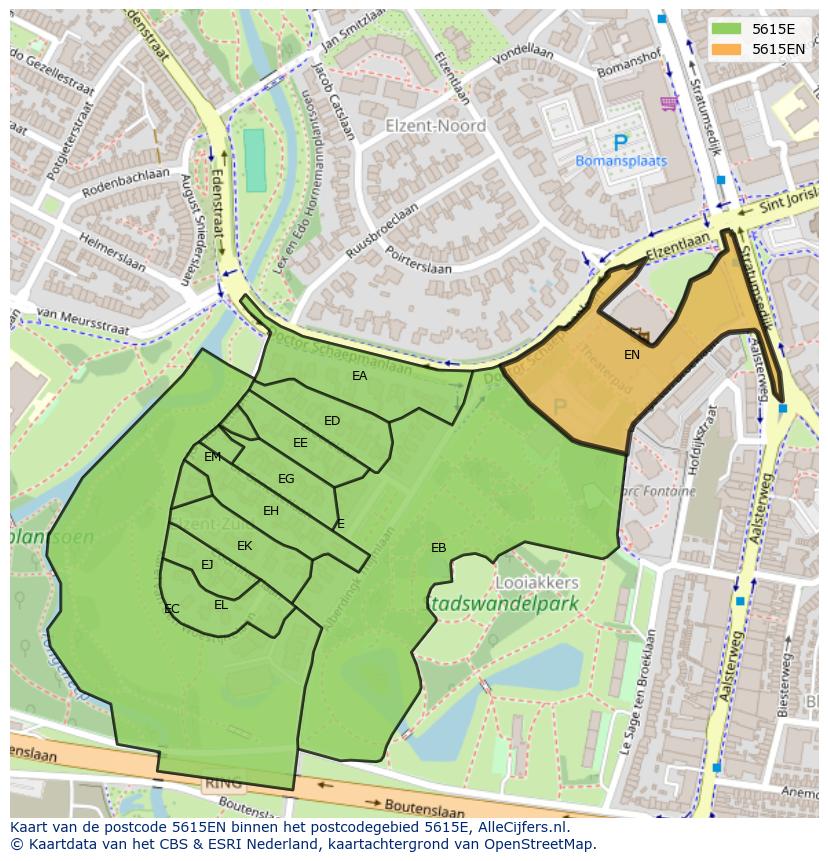 Afbeelding van het postcodegebied 5615 EN op de kaart.