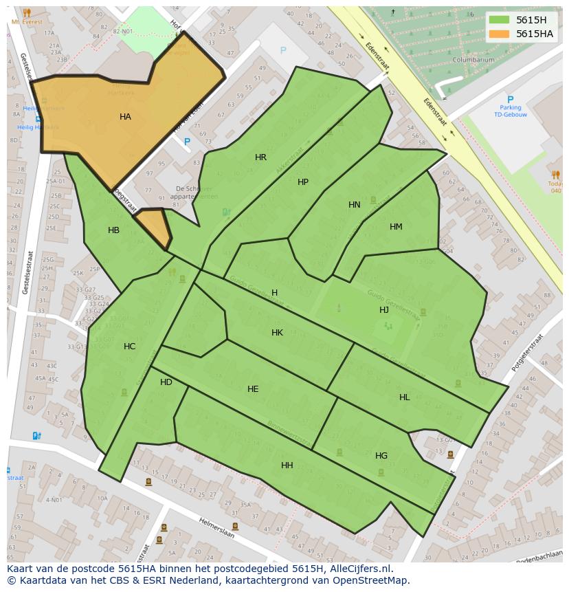 Afbeelding van het postcodegebied 5615 HA op de kaart.