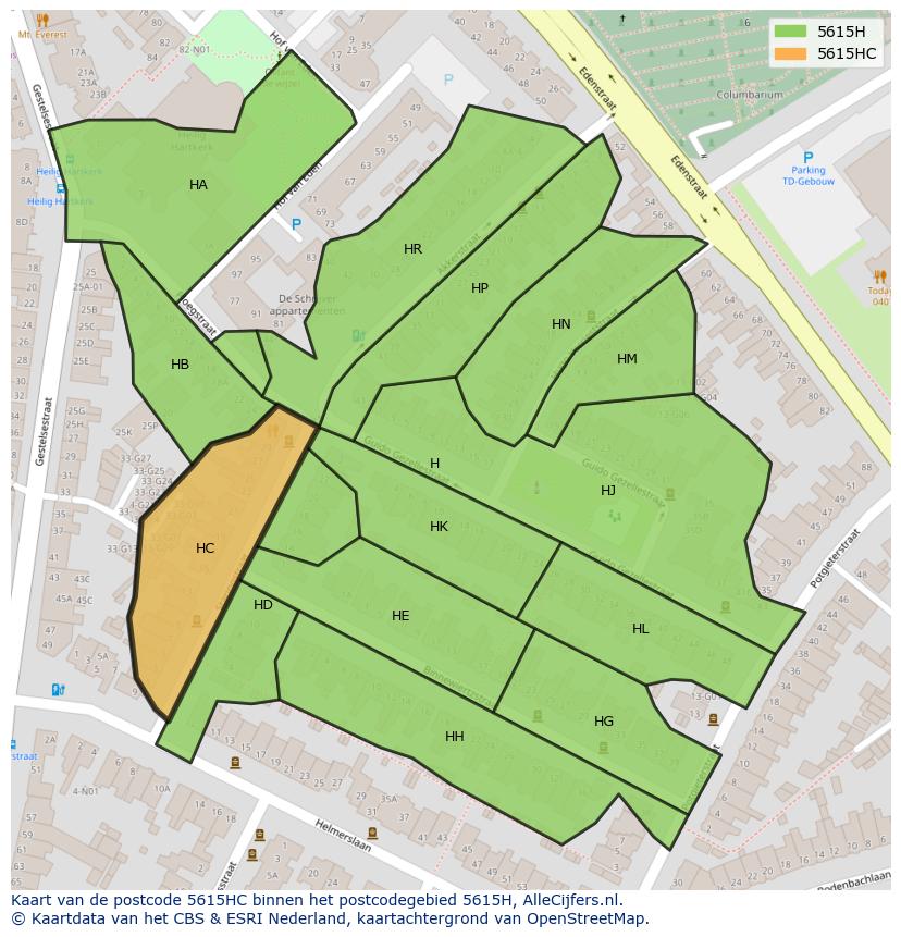 Afbeelding van het postcodegebied 5615 HC op de kaart.