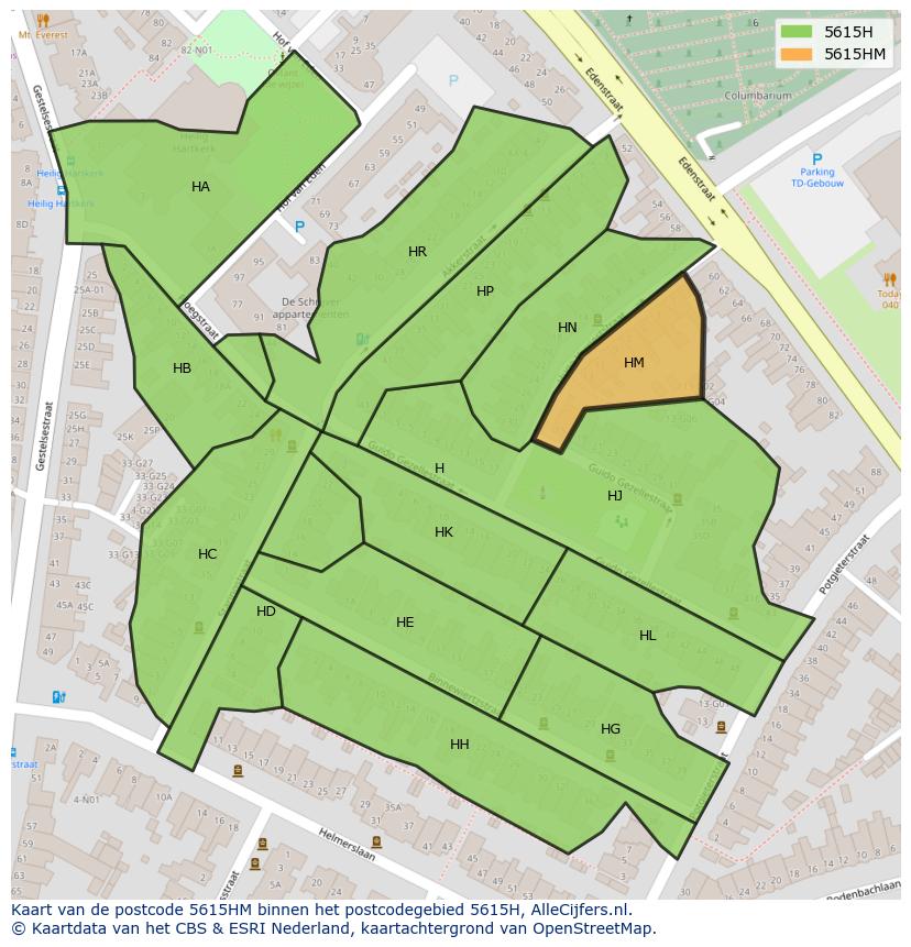 Afbeelding van het postcodegebied 5615 HM op de kaart.