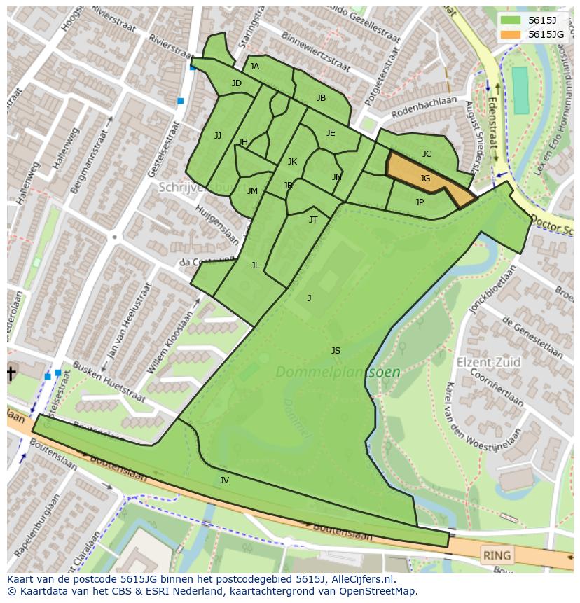 Afbeelding van het postcodegebied 5615 JG op de kaart.