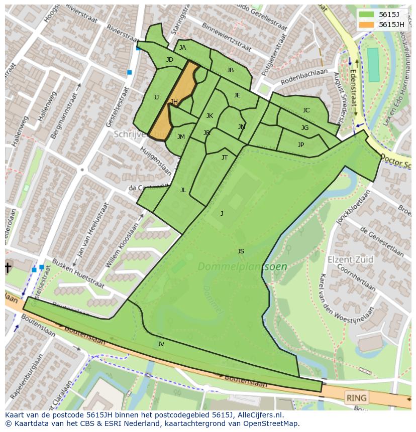Afbeelding van het postcodegebied 5615 JH op de kaart.