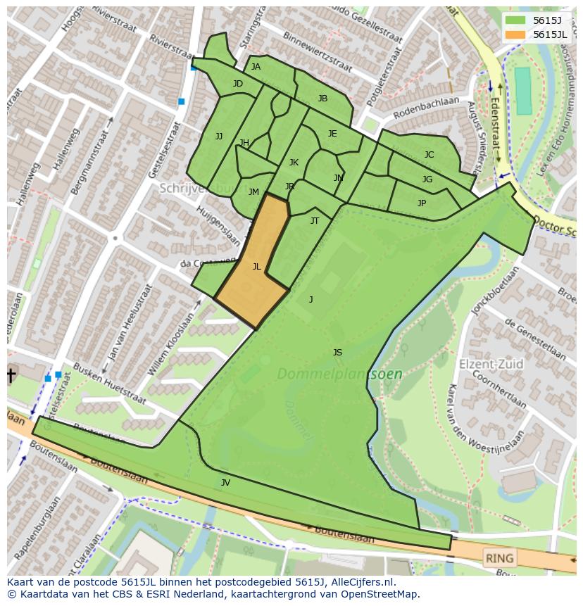 Afbeelding van het postcodegebied 5615 JL op de kaart.